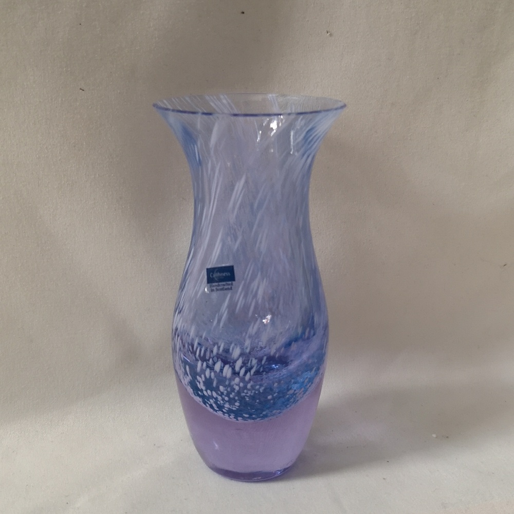 Gorgeous Small Glass Art Vase by Caithness Scotland, Purple Blue Mottled Pattern